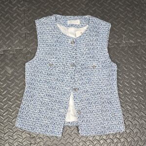 Zara Blue and White Metallic Tweed Vest